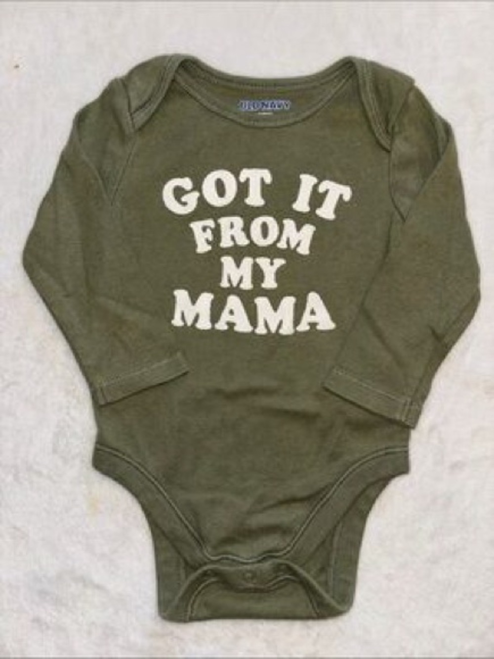 OLD NAVY - Olive 'Got It From My Mama' Long-Sleeve Baby One-Piece